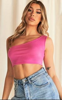 hot pink one shoulder crop top