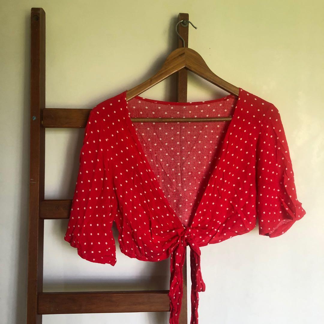 red polka dot wrap top
