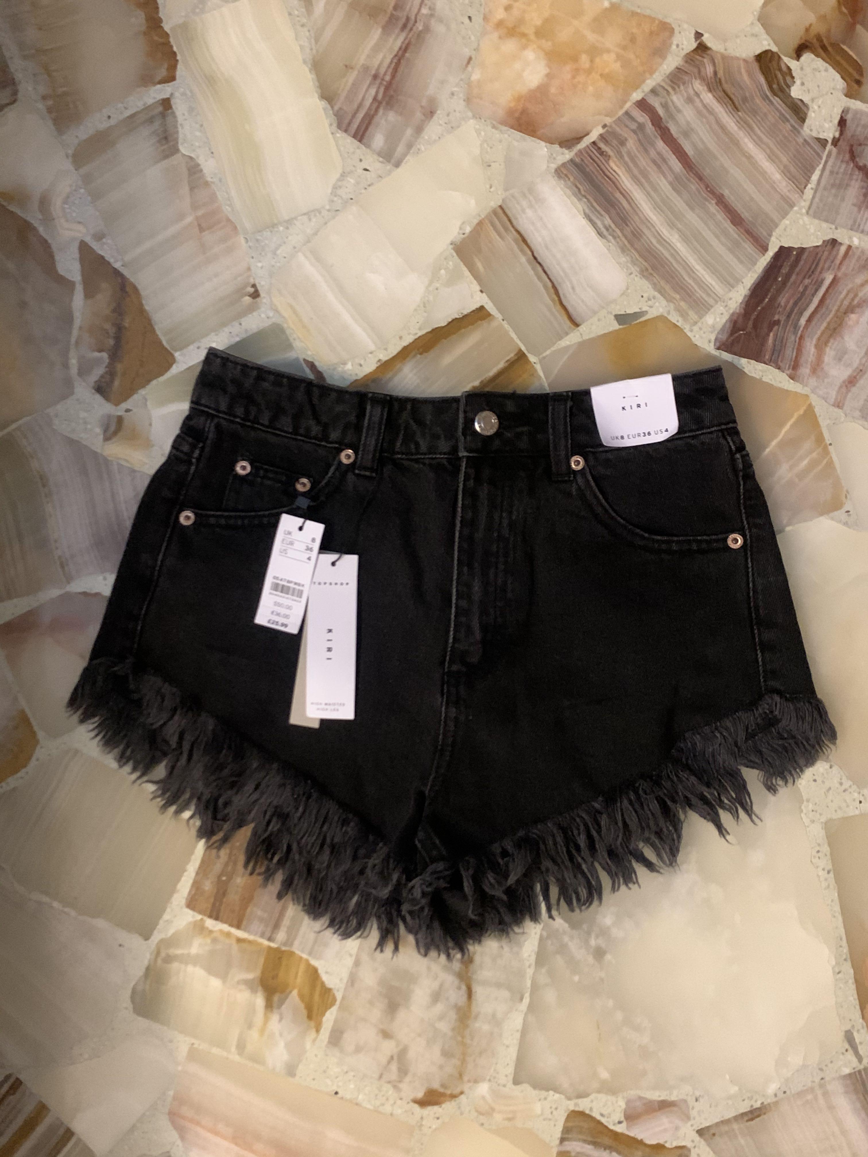 Topshop black ripped shorts on sale