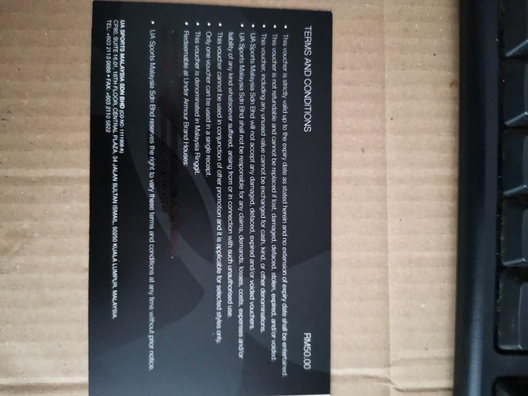 Under Armour cash voucher worth RM 100, Tickets & Vouchers, Vouchers on