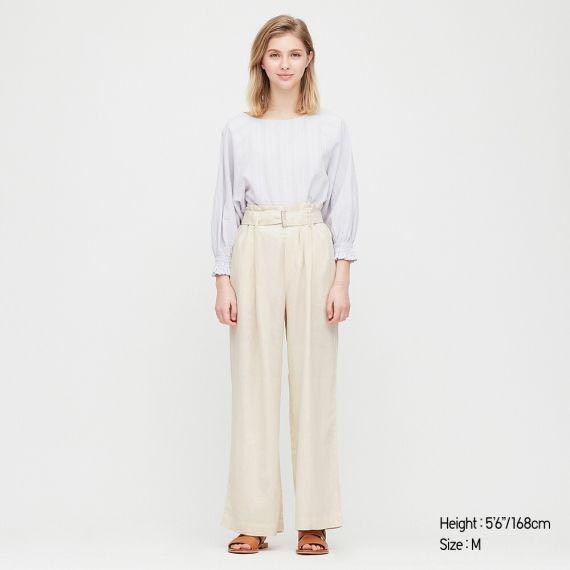 Uniqlo belted linen cotton wide pants clearance