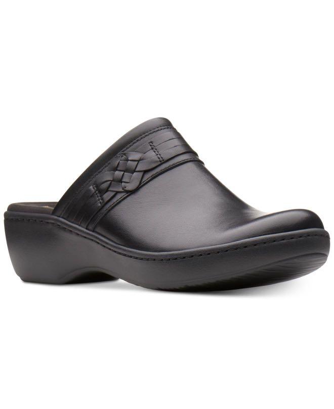 clarks black leather clogs