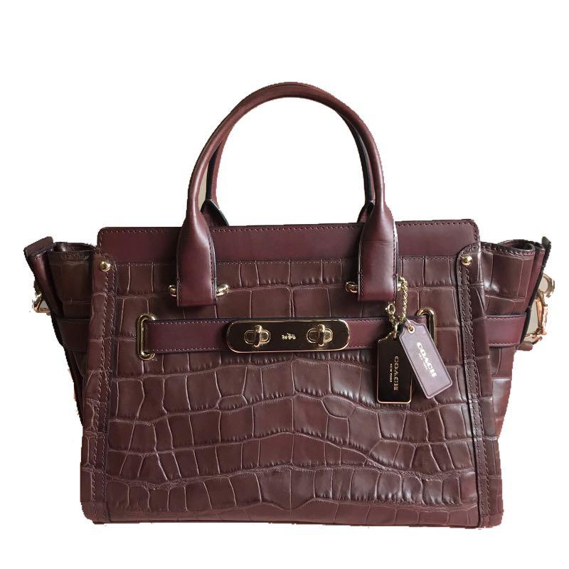 Coach Swagger 27 Croc Embossed Satchel Luxury Bags Wallets on