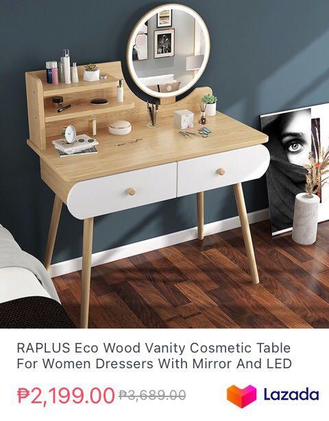 Eco Wood Vanity Cosmetic Table No Led Home Furniture Furniture Fixtures Tables Chairs On Carousell