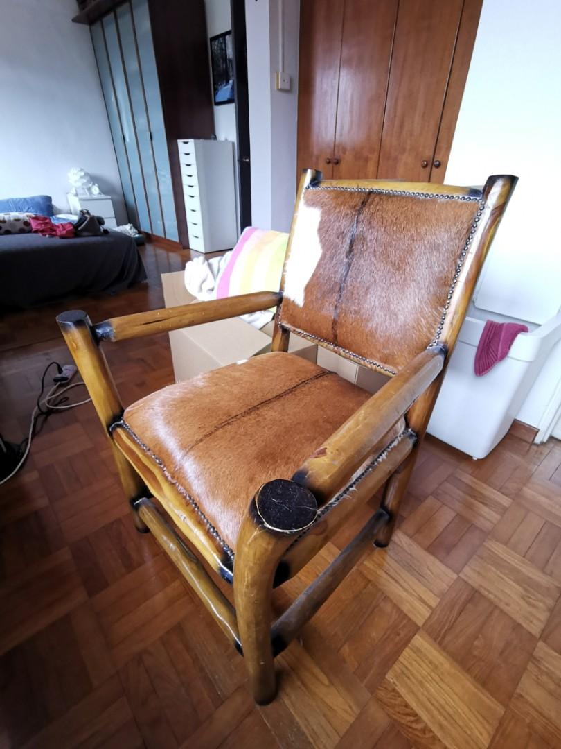 Extra Large Armchair Natural Teak Wood With Goat Hide Furniture Tables Chairs On Carousell