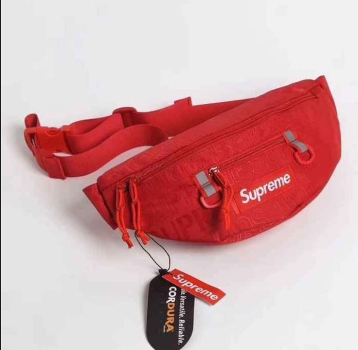 supreme fanny pack red leather