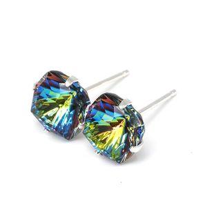 Fireworks at Night - Swarovski Crystal - 925 Sterling Silver Earrings | 8mm Square | Dark Rainbow Earrings | Night Trails Crystal Earrings