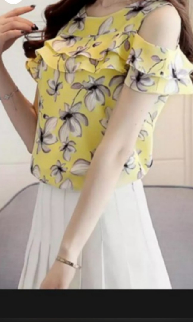yellow cold shoulder top