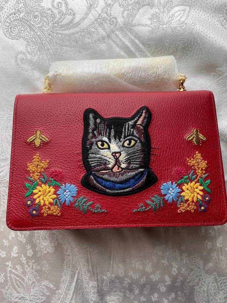 Gucci Linea Small Ricami Floral Embroidered Hibiscus Red Multi Leather Shoulder Bag Authentic and Brand New Luxury Bags Wallets on Carousell