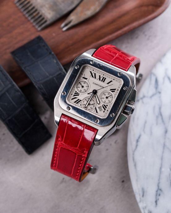 Cartier watch shop red leather strap