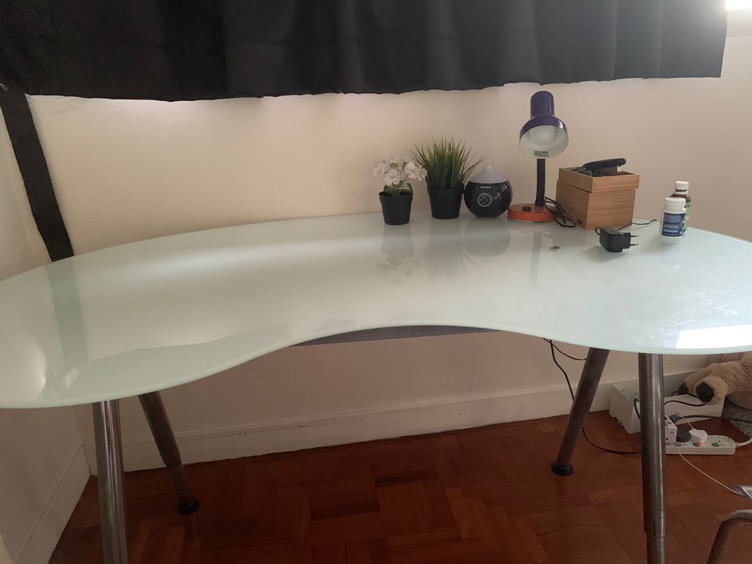 Ikea kidney outlet shaped glass desk