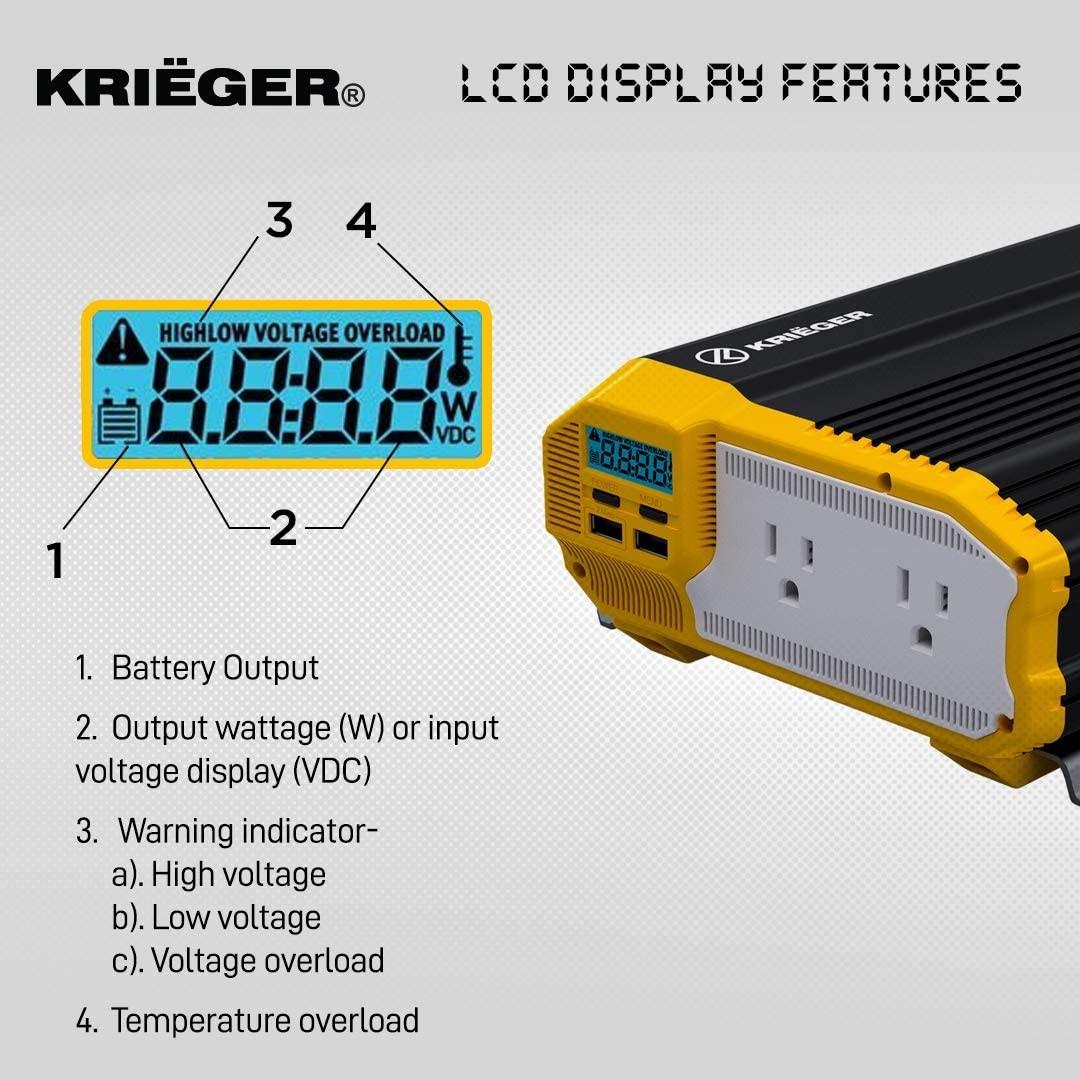 Krieger 2000 Watts Power Inverter 12V to 110V, Modified Sine Wave Car  Inverter, Dual 110 Volt AC Outlets, DC to AC Converter, Computers  Tech,  Parts  Accessories, Cables  Adaptors on Carousell