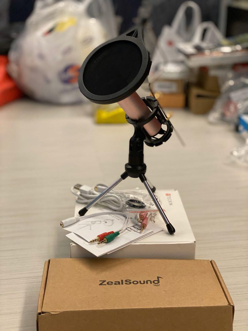 Rose Gold Studio Microphone ZealSound Condenser Recording & Broadcasting Microphone With Stand Built-in Sound Card Echo Recording Karaoke Singing for Phone PC Garageband Smule Live Stream & YouTube 