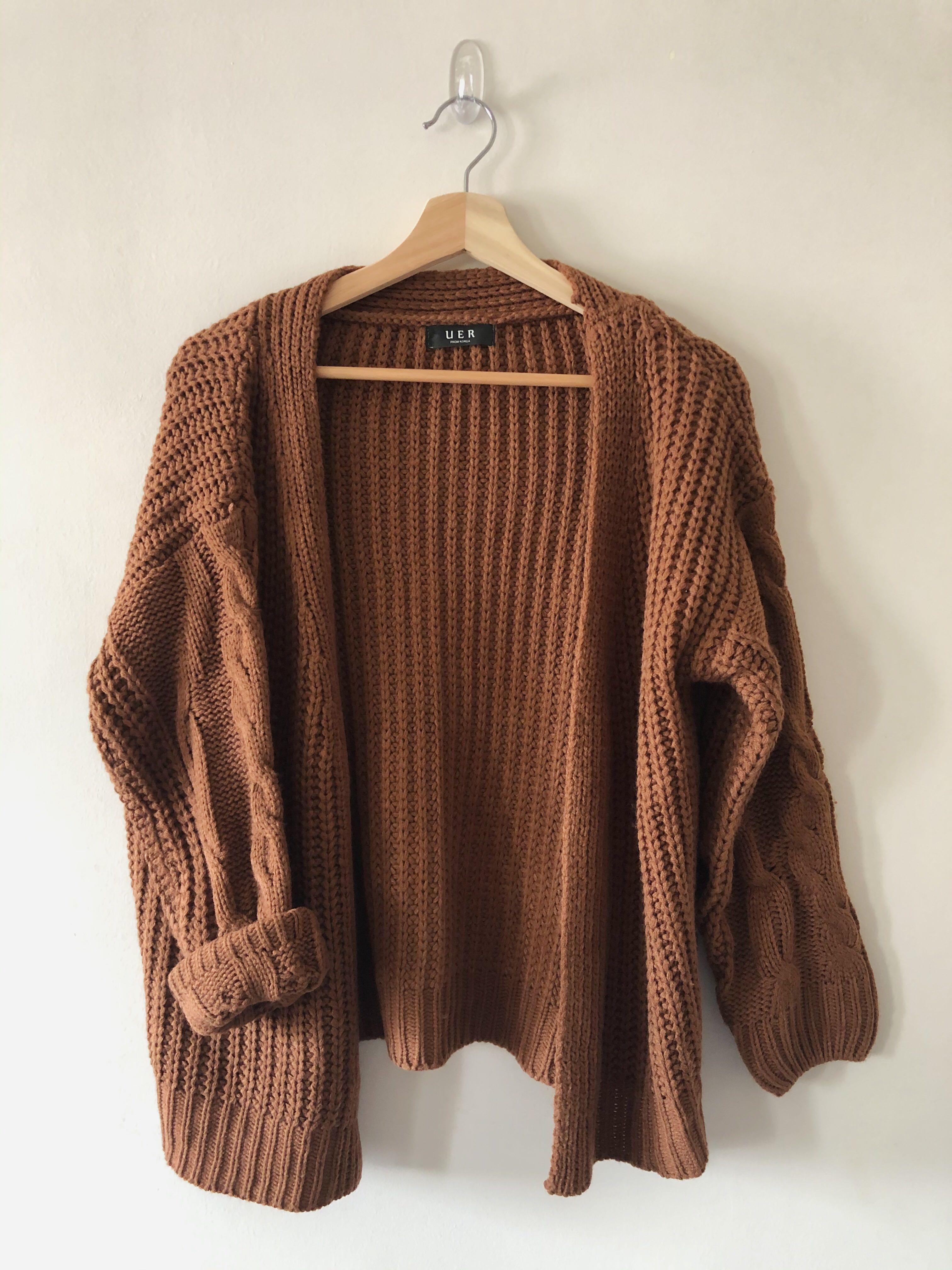 burnt orange cable knit cardigan