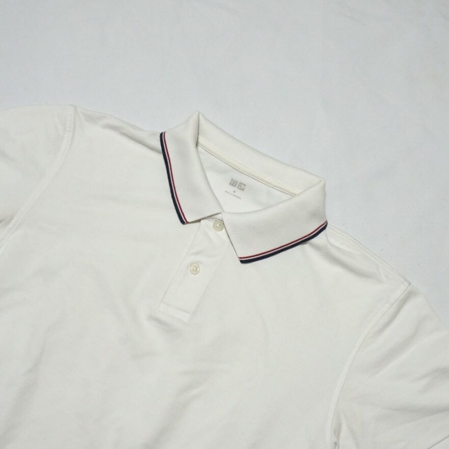 [Uniqlo] White Polo Shirt with Red/Navy Blue Lining⁣, Men's Fashion ...