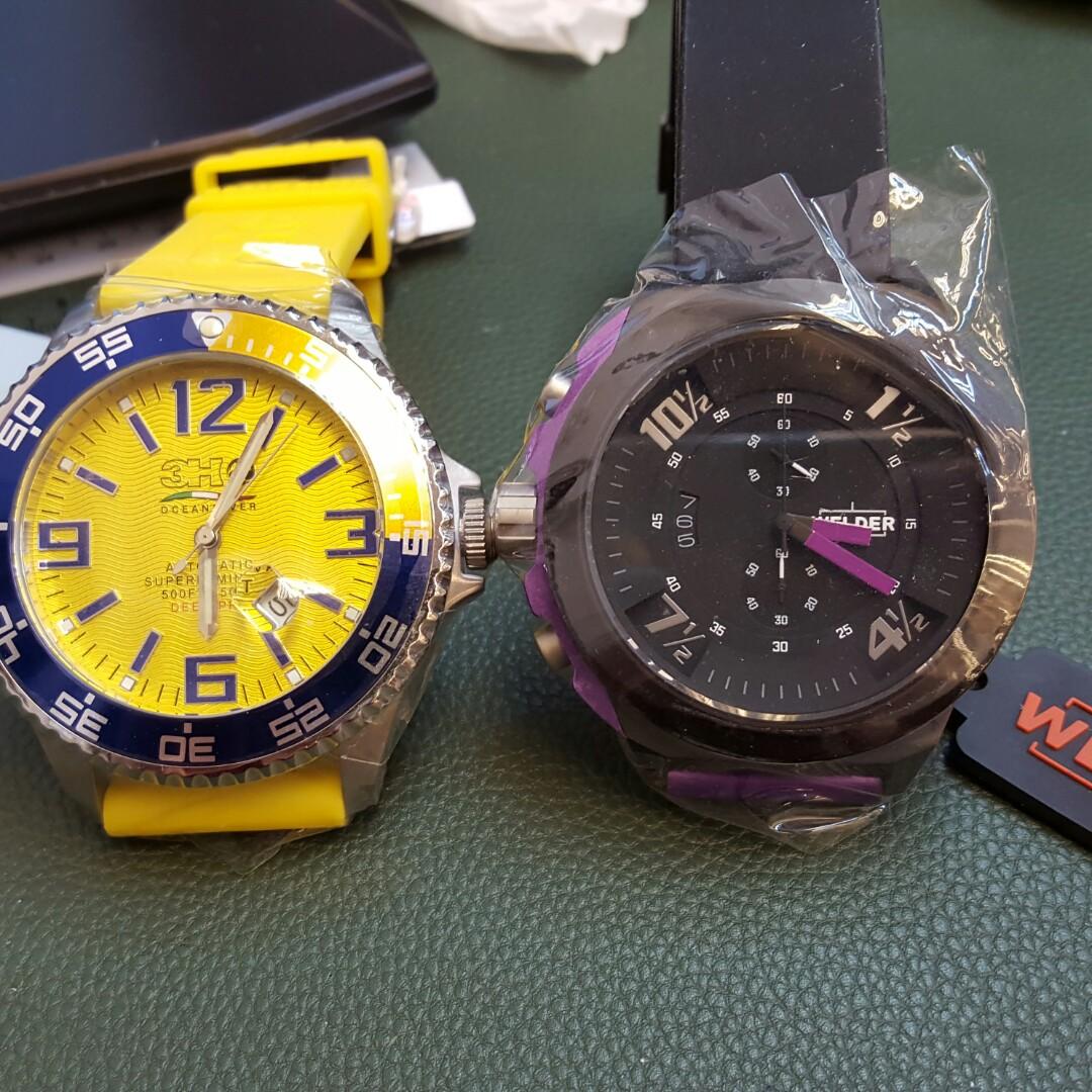 Welder by UBoat Jumbo Oversized Watch (Category: Men's Watches) located in Singapore. Submitted by olduncleben (Listing ID 1039537890, Image 2). Description: Purple Welder Men's Watch Quartz Movement Welder W-9303 Jumbo 53mm wide without the crown In good condition. Bought new for $850. No more box and card *3H watch at the side just for comparison Oub+156/U.