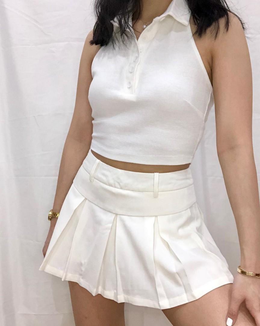 Y2k White Pleated Mini Tennis Skirt Women S Fashion Bottoms Skirts On Carousell