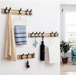 Bamboo Coat Rack Hooks Wall Mounted Robe Hat Clothes Towel Hanger