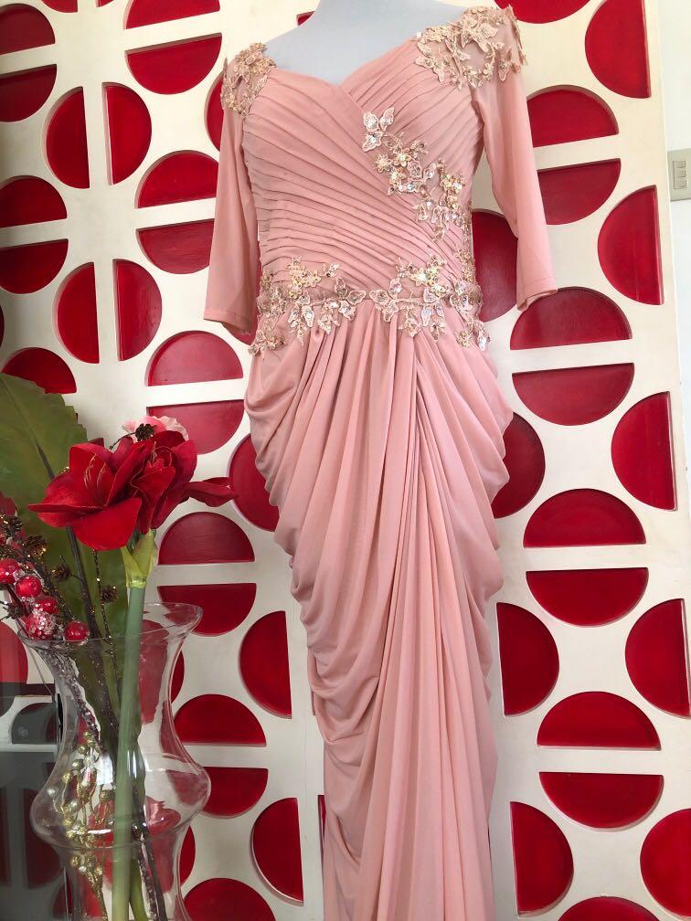 Blush pink ninang gown, Women's Fashion, Dresses & Sets, Evening