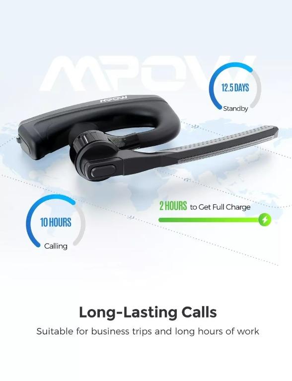 Bnib Mpow Em Bh406a Single Bluetooth Headset With Cvc8 0 Noise Cancellation 10 Hrs Talk Time Wireless Headset For Both Ears Hands Free Calls Connect To 2 Devices Water Resistance Electronics