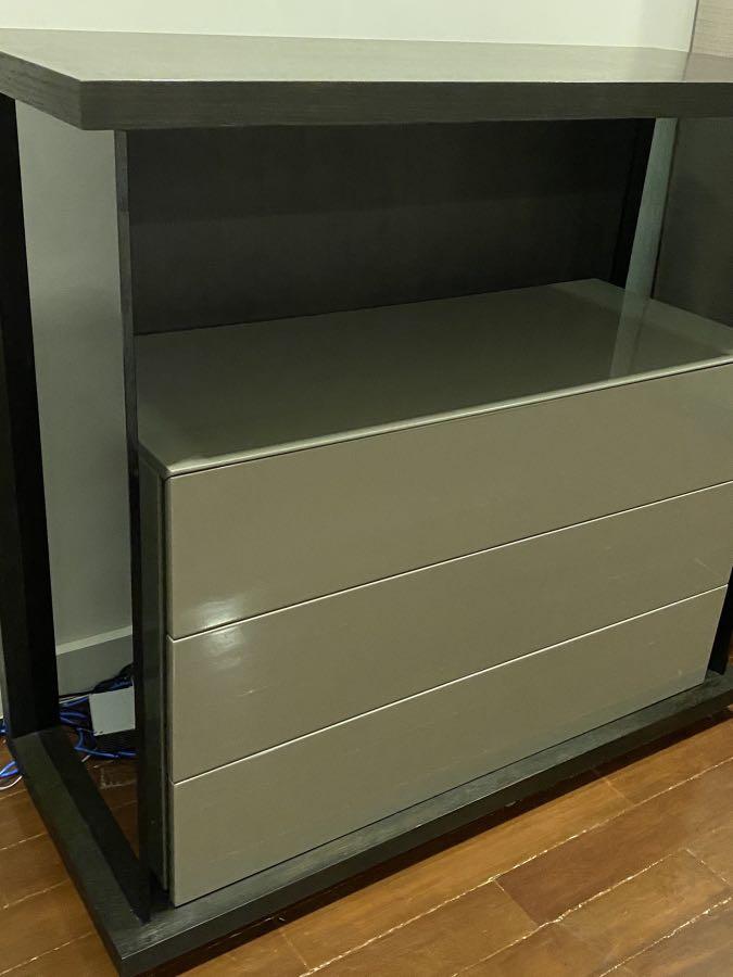 Buffet table (Category: Tables & Sets) located in Manila. Submitted by kdh08 (Listing ID 1039785097, Image 2). Description: Veneer top Lacquer finish drawers European black glass on the side Taupe color - easy to match Super new, barely used FREE DELIVERY FOR METRO MANILA ADD.
