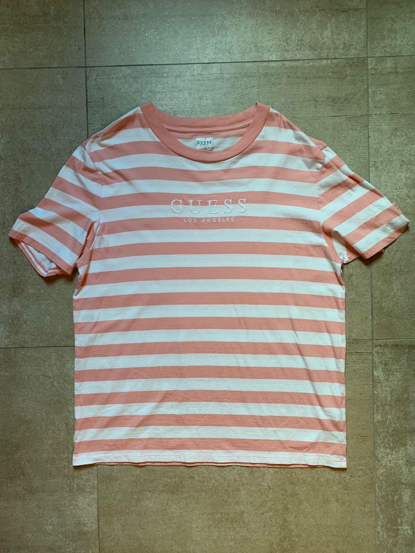 Guess Pink Striped Tee Men s Fashion Tops Sets Tshirts Polo