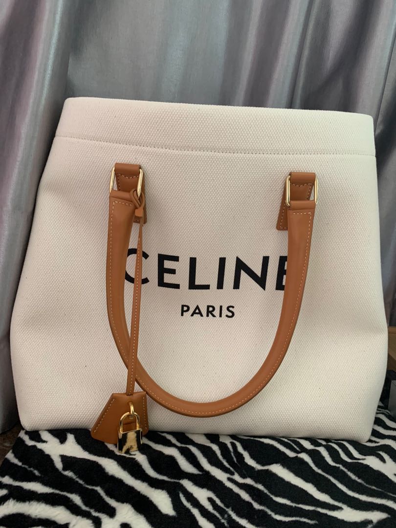 Celine Horizontal Cabas Canvas Logo Print Bag