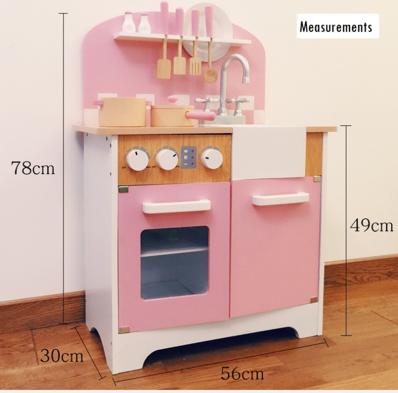 Pink Checked Wooden Toy Kitchen Set 