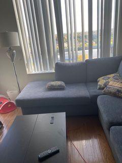 Large Sectional couch + ottoman + storage bench + decorative cushions