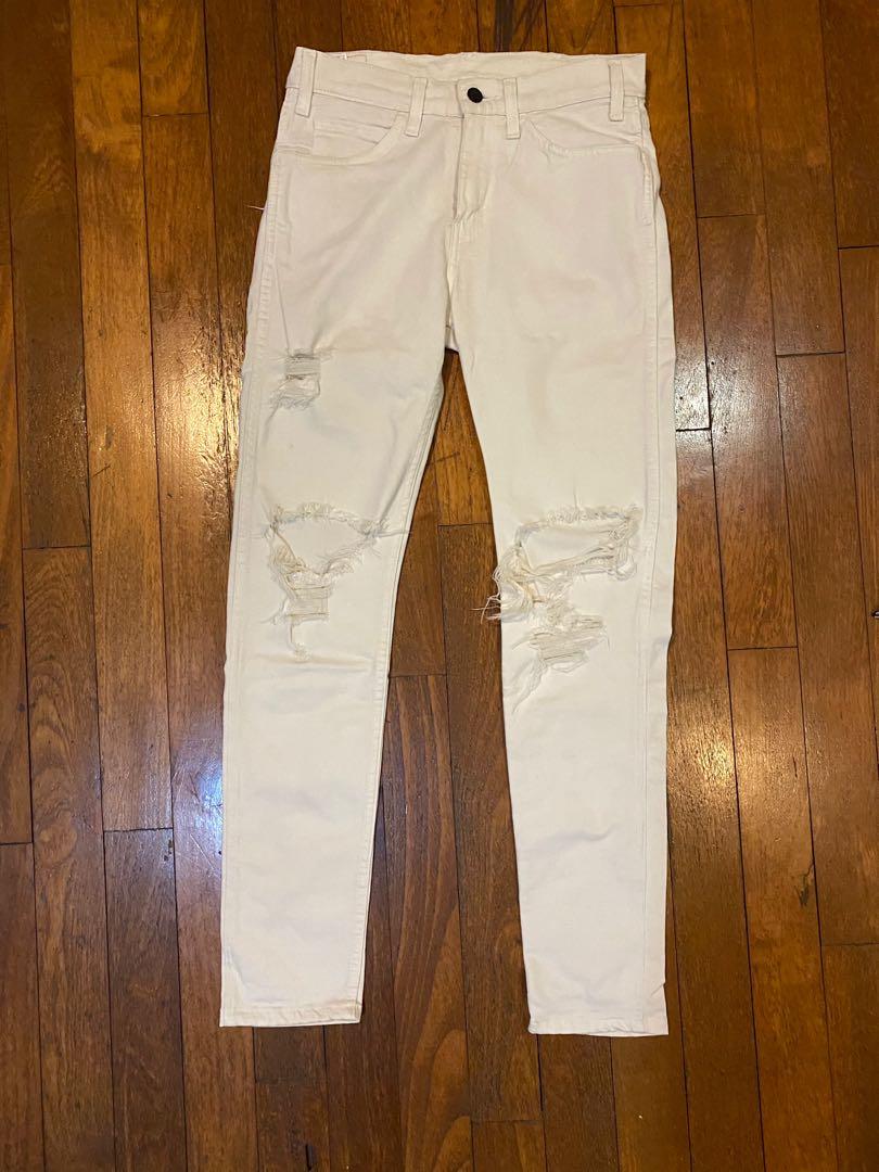 Levis white ripped jeans hotsell