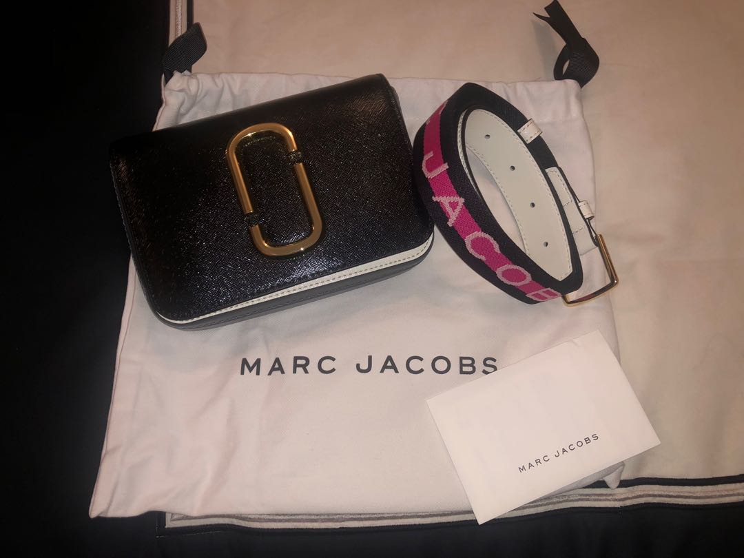 Marc Jacobs Snapshot Black bag pink strap from Japan, Luxury, Bags