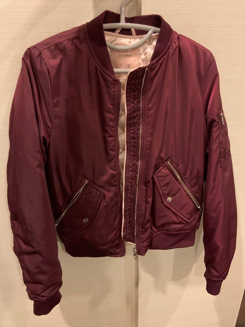 Maroon Bomber Jacket Pull and Bear