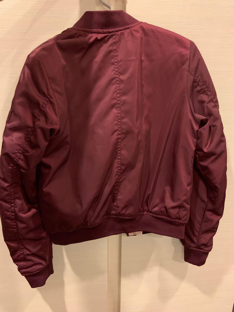 Maroon Bomber Jacket Pull and Bear
