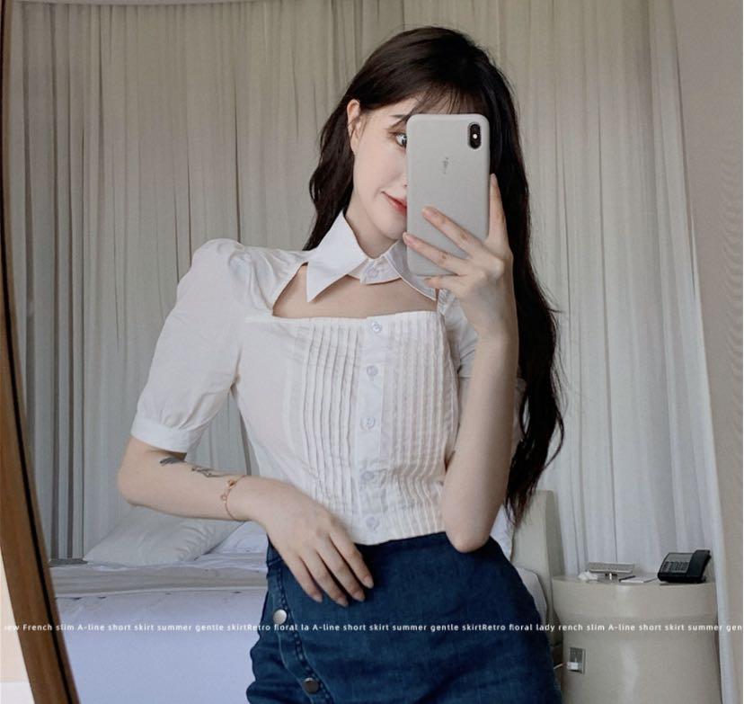 White Crop Top With Collar Korean Fashion Women S Fashion Tops Sleeveless On Carousell