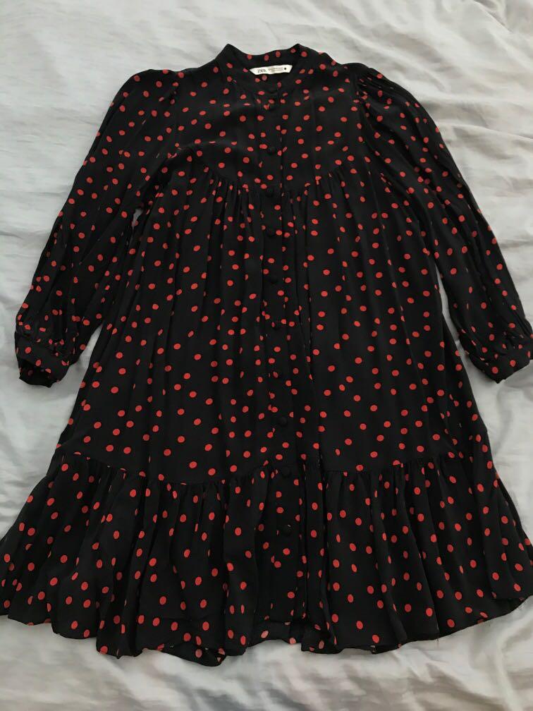 Zara red and sales black polka dot dress