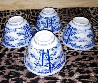 4 Pcs Blue Bamboo Tea Cups