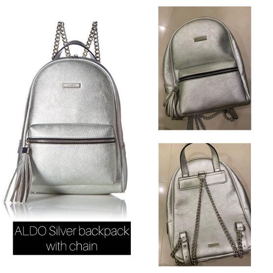 ALDO Silver Backpack with Chain, Women 