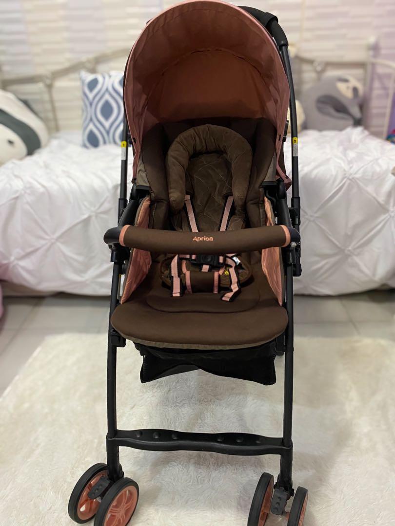 Aprica Karoon Stroller (WITH FREEBIES) (Category: Strollers) located in Las Pinas. Submitted by gee.vee (Listing ID 1039905796, Image 2). Description: Aprica Karoon Stroller (pink/brown) FREEBIES: newborn head support and stroller organizer - Used a few times only as we have another stroller - In very good condition. No damage - Can be picked up at Alabang or Las Piñas - Reversible seat - Still with original box - Original Price: PHP 18,000++ Usa
