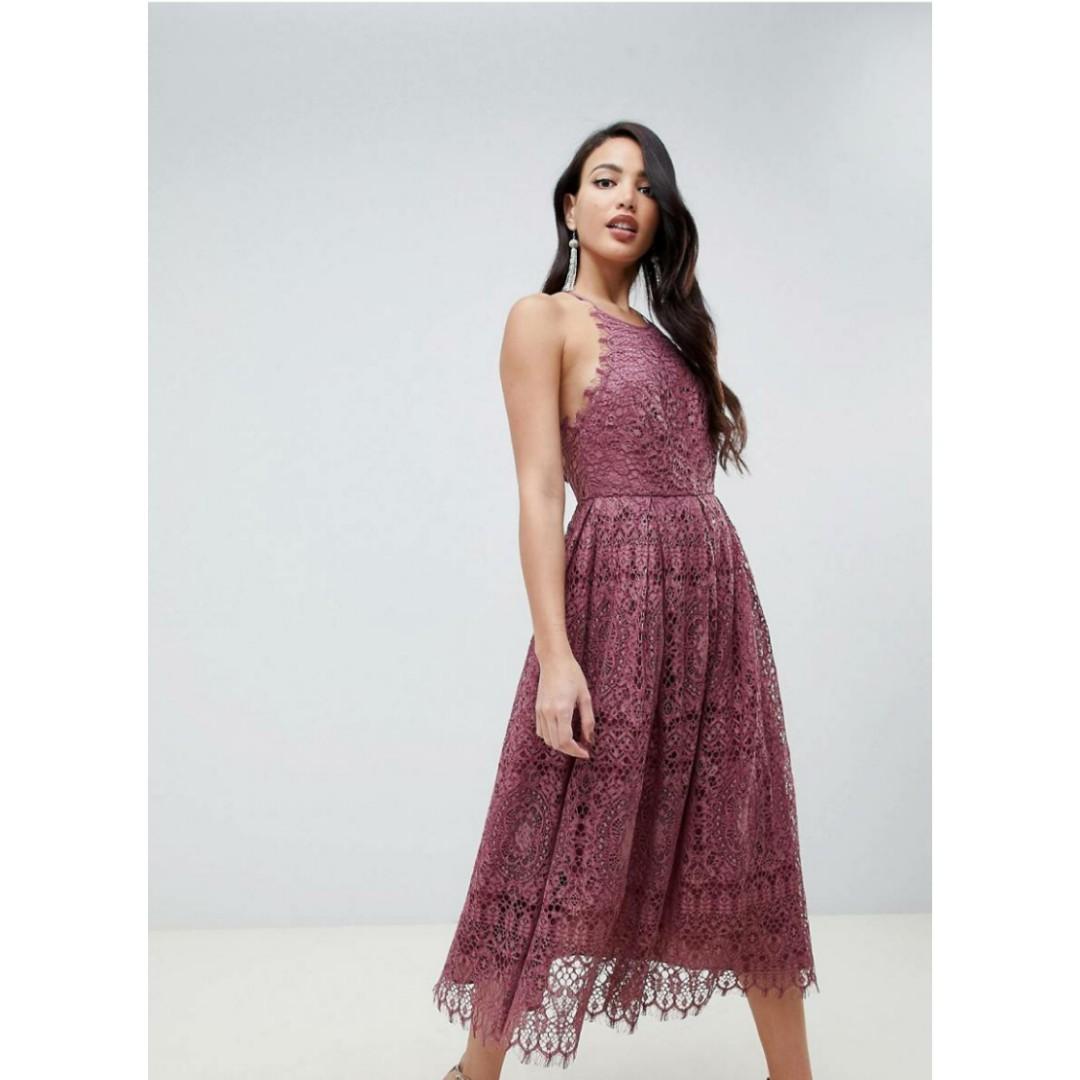 Lace pinny scallop edge midi prom dress clearance