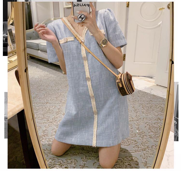 princess polly baby blue dress ASHLEYlauren 4809 Tweed Dress with Pearl Sleeves and Cutout main image 1