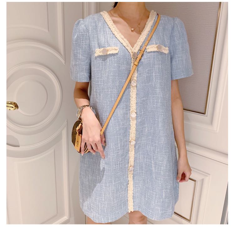 Baby blue tweed dress top