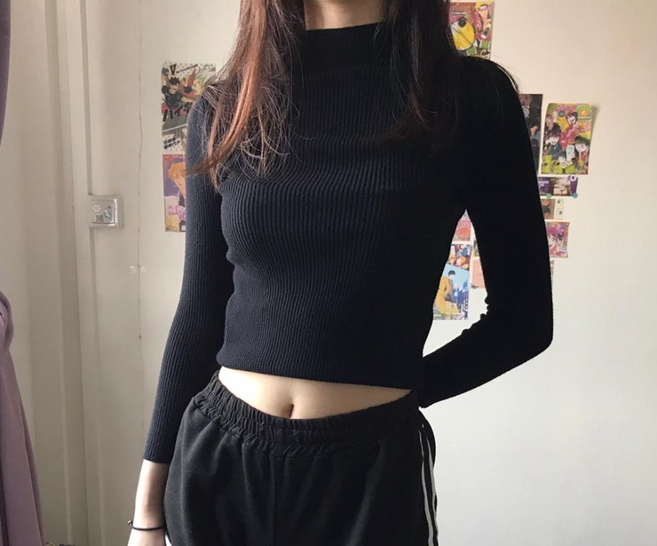 mock neck black long sleeve top