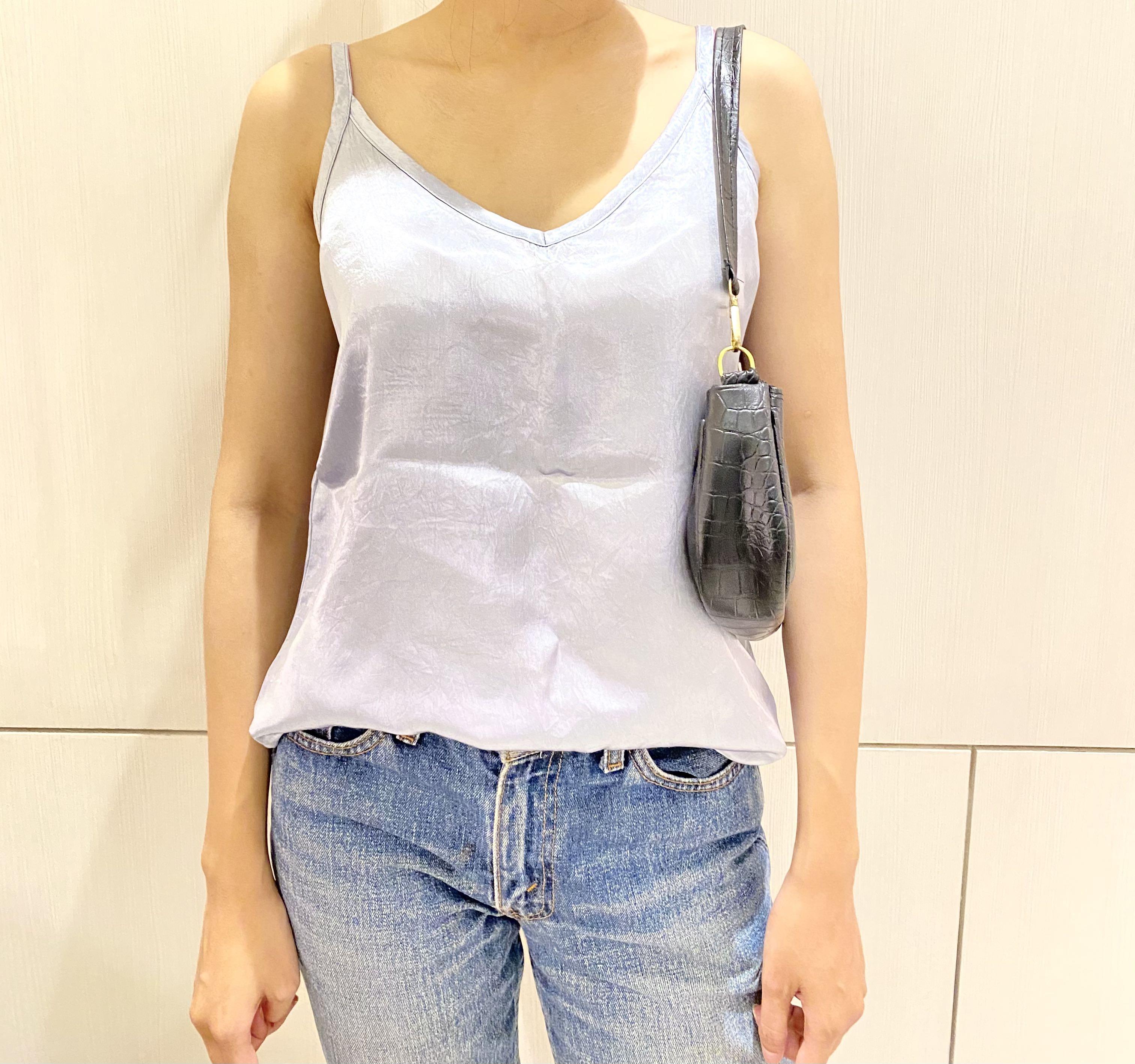 Blue satin tank top Outlet