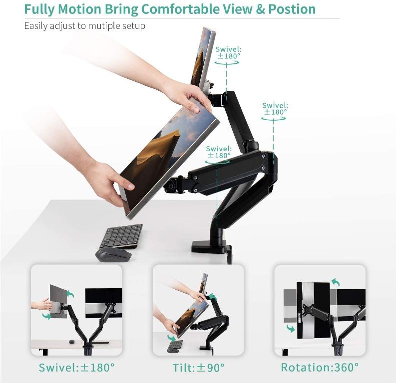 EleTab Dual Monitor Mount Stand Height Adjustable Monitor Arm Stand