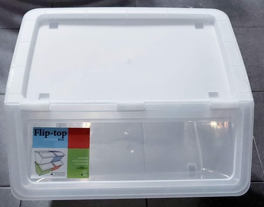 Fliptop Stackable Storage Box 56L capacity, Furniture & Home Living