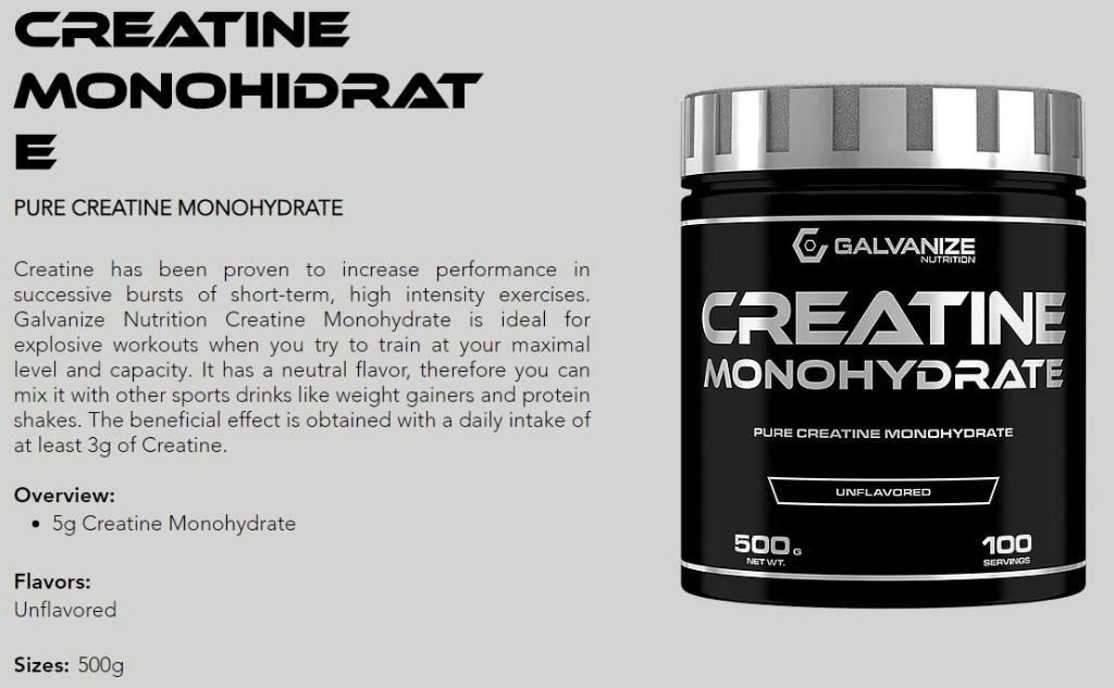 Galvanize Creatine Monohydrate 500g, Health & Nutrition, Health