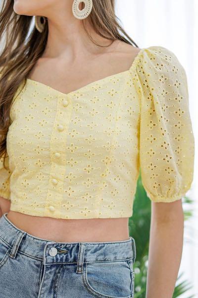yellow eyelet top