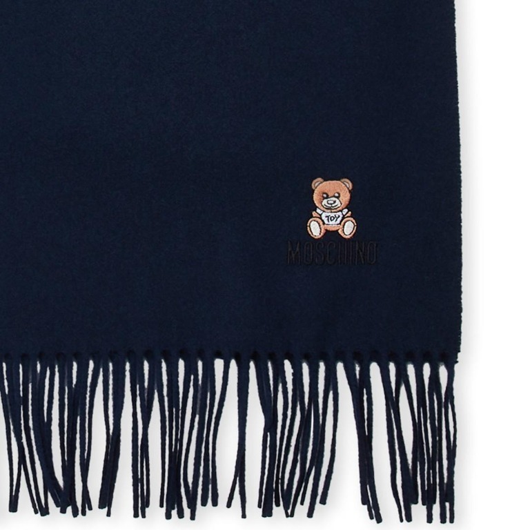 MOSCHINO Bear Logo Wool Scarf (NAVY 