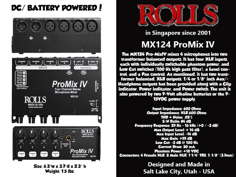 MX124 Battery Powered Portable 4 channel Audio Mixer