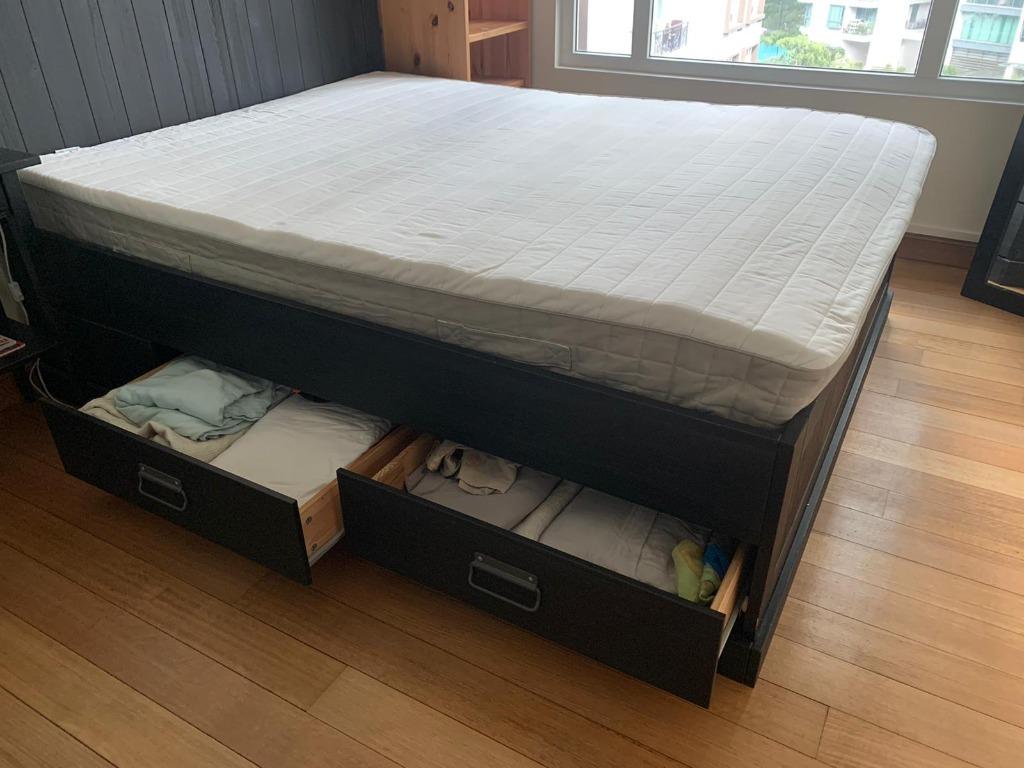 ikea fjell bed queen size furniture home living furniture bed frames mattresses on carousell